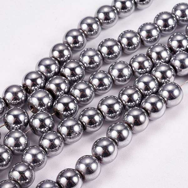 

PandaHall Electroplate Non-magnetic Synthetic Hematite Beads Strands, Round, Grade A, Platinum Plated, 8mm, Hole: 1.5mm, about 50pcs/strand...