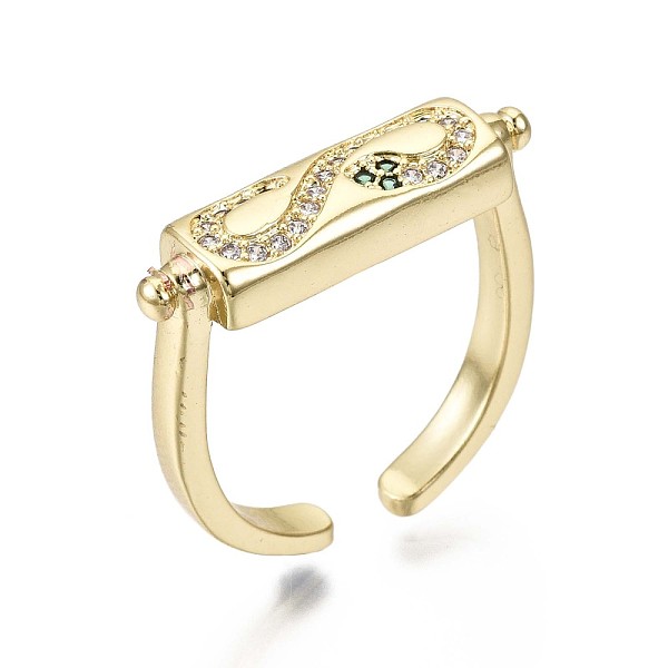 

PandaHall Brass Micro Pave Cubic Zirconia Cuff Rings, Open Rings, Nickel Free, Rectangle with Snake, Real 16K Gold Plated, US Size 6(16.5mm)..., Clear