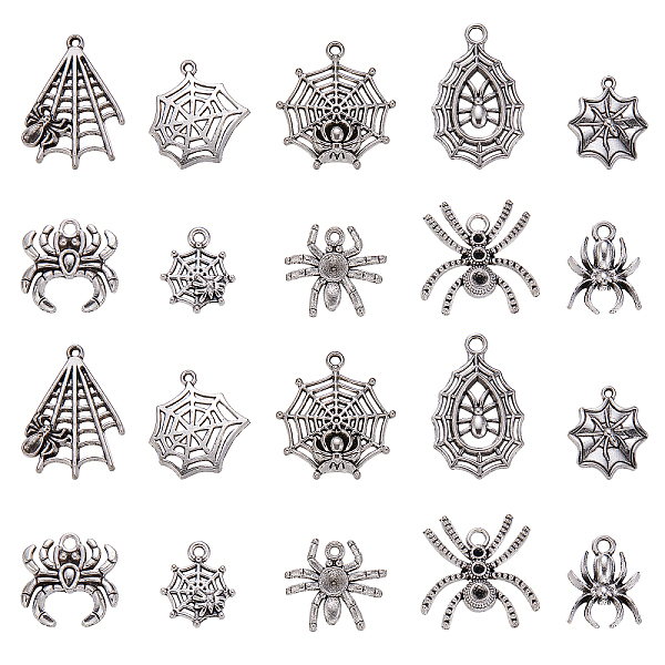 

PandaHall 100Pcs 10 Styles Tibetan Style Alloy Pendants, Lead Free & Cadmium Free, Spider, Antique Silver, 17~34.5x14~27x2.5~6mm, Hole...