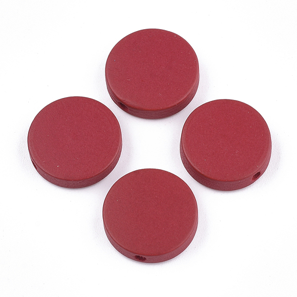 

PandaHall Painted Natural Wood Beads, Flat Round, Crimson, 15~15.5x4mm, Hole: 1.8mm Schima Wood Flat Round Pink