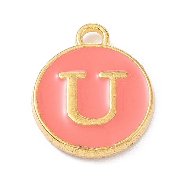 

PandaHall Golden Plated Alloy Enamel Charms, Enamelled Sequins, Flat Round with Alphabet, Letter.U, Hot Pink, 14x12x2mm, Hole: 1.5mm...