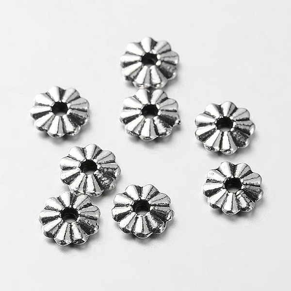 

PandaHall Tibetan Style Alloy Flower Spacer Beads, Antique Silver, 8x2mm, Hole: 2mm Alloy Flower
