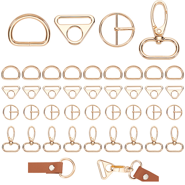 

PandaHall WADORN Buckles For Strapping Bags, Iron D Rings, Alloy Swivel Clips & Center Bar Buckles, Light Gold, 26.5~47x24.5~34x2~13.5mm...