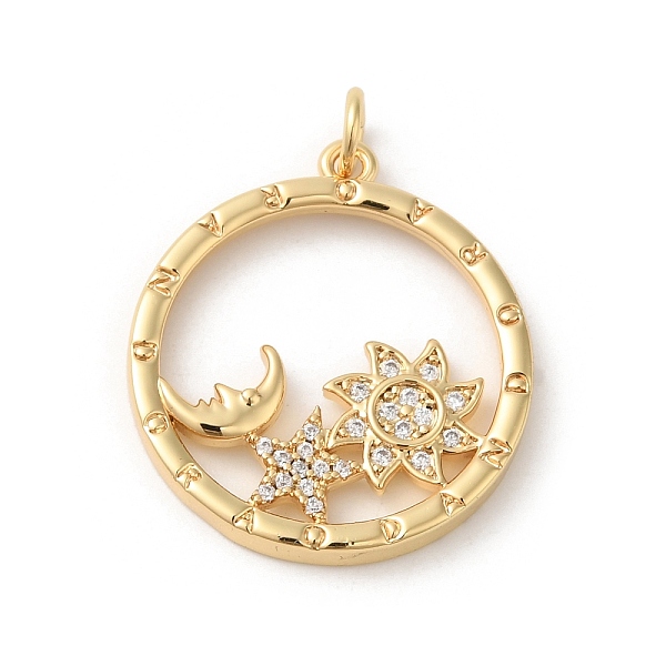 

PandaHall Rack Plating Brass Micro Pave Cubic Zirconia Pendants, Jump Ring, Lead Free & Cadmium Free, Flat Round, Sun & Moon & Star Charm..., Clear