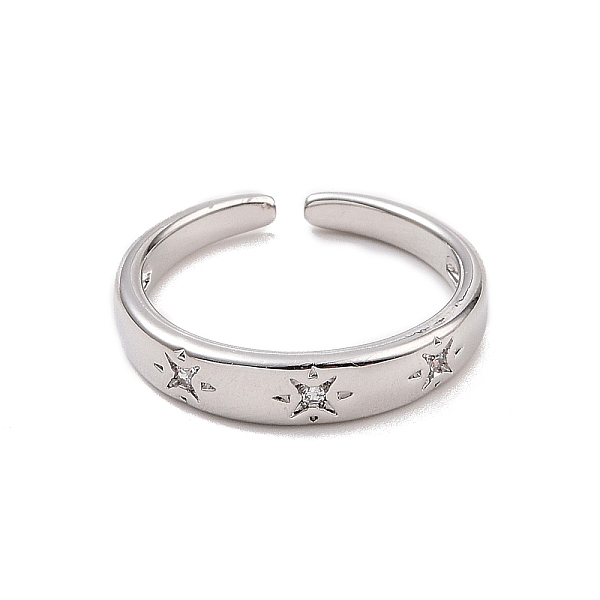 

PandaHall Clear Cubic Zirconia Asterism Open Cuff Ring, Brass Jewelry for Women, Platinum, US Size 6(16.5mm) Brass+Cubic Zirconia Clear