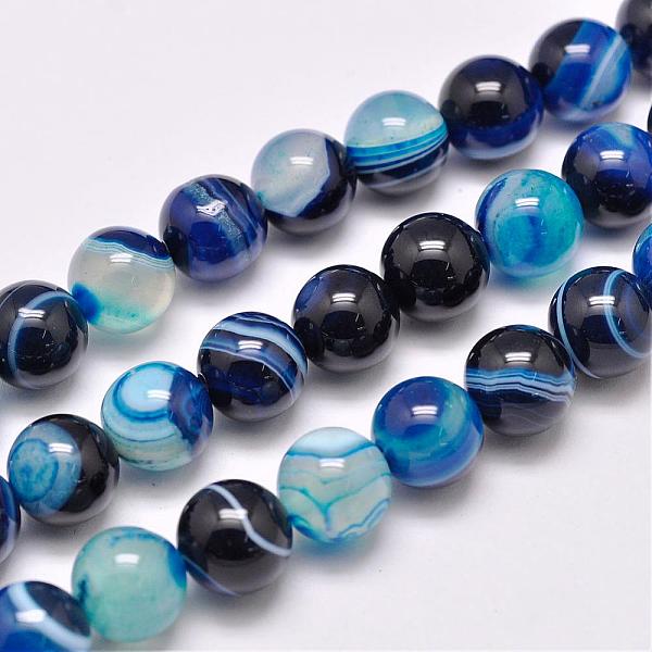 

PandaHall Natural Striped Agate/Banded Agate Bead Strands, Dyed & Heated, Round, Grade A, Blue, 10mm, Hole: 1mm, about 39pcs/strand, 15.2...