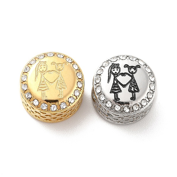 

PandaHall 304 Stainless Steel European Beads, with Enamel & Rhinestone, Large Hole Beads, Flat Round with Human, Golden & Stainless Steel..., Black