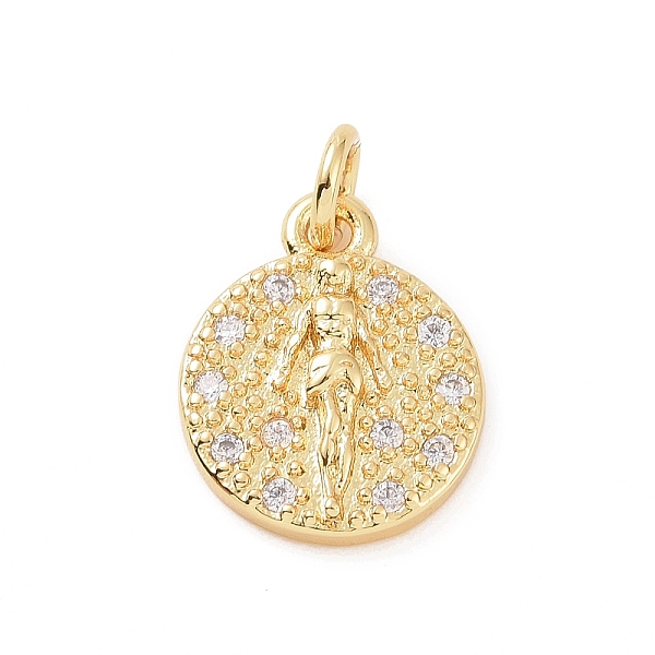 

PandaHall Brass Micro Pave Cubic Zirconia Charms, with Jump Ring, Flat Round with Girl Charm, Golden, 13x10.5x2.5mm, Hole: 2.8mm Brass+Cubic..., Clear