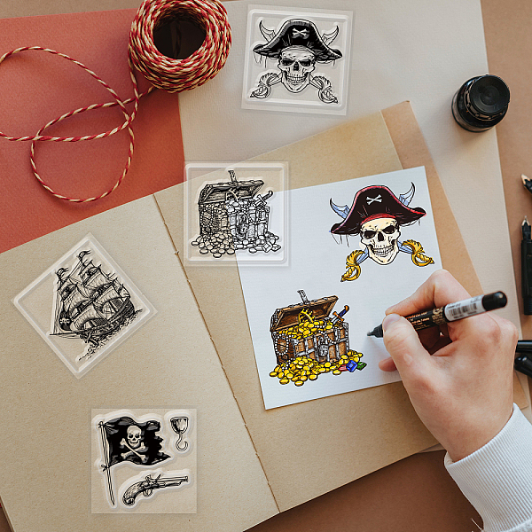 

PandaHall 4Pcs 4 Styles PVC Stamp, for DIY Scrapbooking, Skull, 55x55mm, 1pc/style Plastic Skull