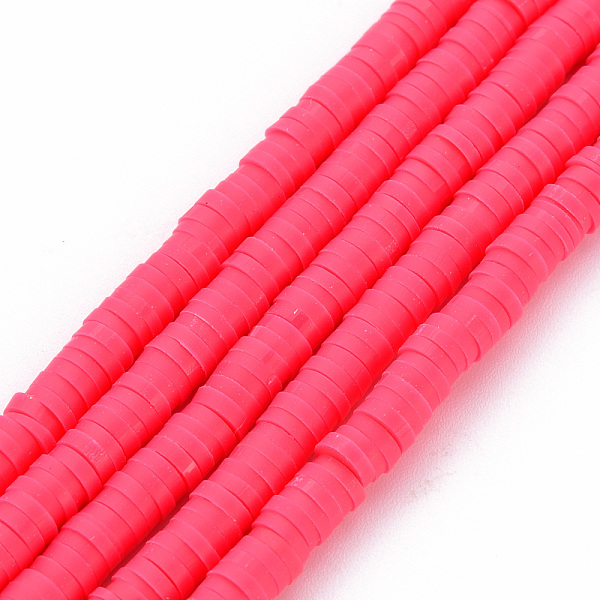 

PandaHall Handmade Polymer Clay Bead Strands, Heishi Beads, Disc/Flat Round, Camellia, 4x0.5~1mm, Hole: 1.5mm, about 320~447pcs/strand..., Pink