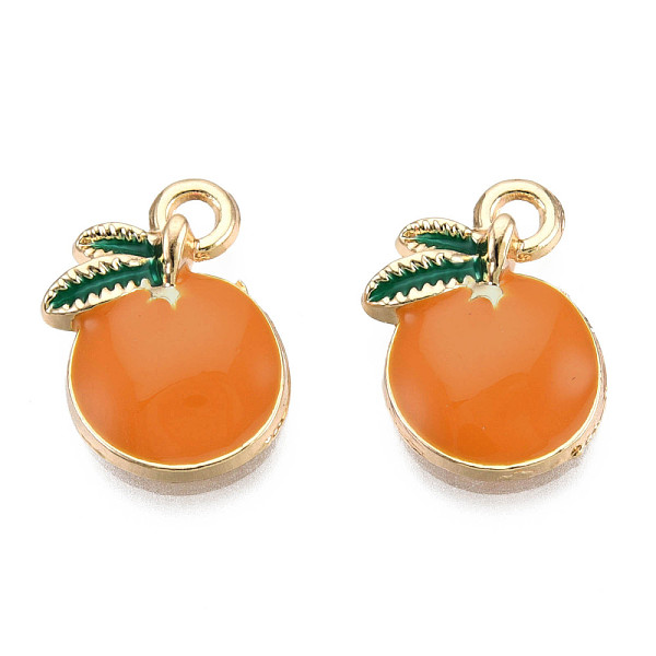 

PandaHall Alloy Enamel Pendants, Cadmium Free & Lead Free, Orange, Light Gold, Dark Orange, 16x12x4mm, Hole: 2mm Alloy+Enamel Fruit