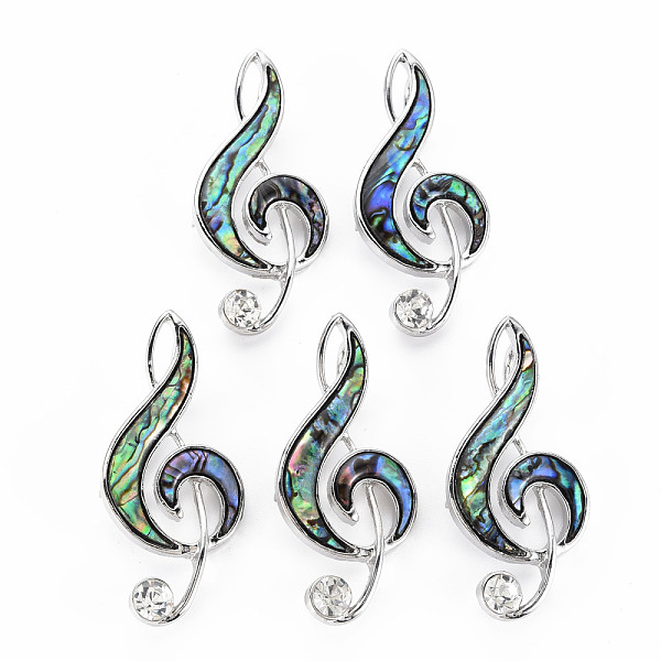 

PandaHall Musical Note Natural Abalone Shell/Paua Shell Brooch Pin, Alloy Lapel Pin for Girl Women, Lead Free & Cadmium Free, Platinum...
