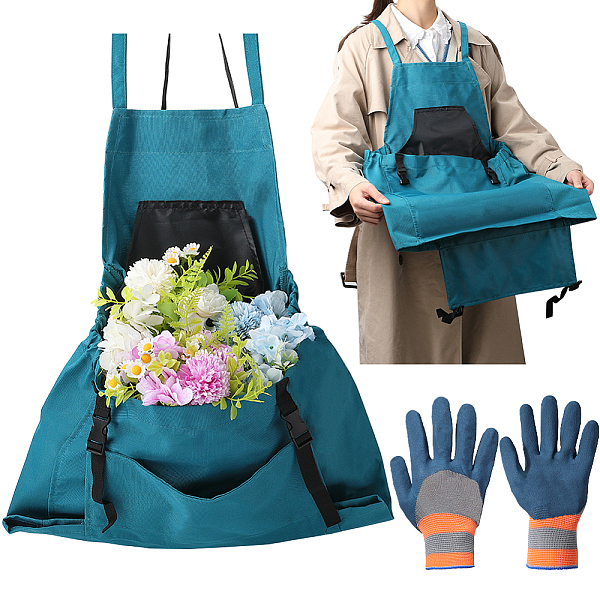 Conjunto de delantal de tela Oxford y guantes de trabajo de seguridad de nailon para jardinería al aire libre