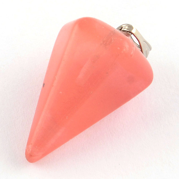 

PandaHall Cone/Spike/Pendulum Dyed Cherry Quartz Glass Stone Pendants, with Platinum Plated Iron Findings, 25~27x14x14mm, Hole: 6x3mm Cherry...