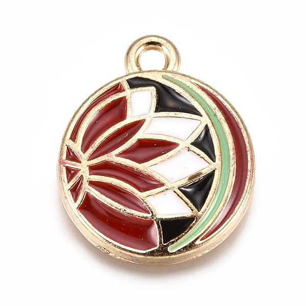

PandaHall Alloy Pendants, with Enamel, Flat Round with Lotus, Colorful, Golden, 16x13x3mm, Hole: 1.6mm Alloy+Enamel Flat Round Red
