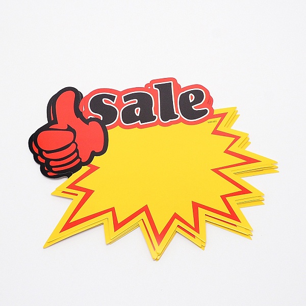 

PandaHall Explosive Shape & Word Sale Blank Signs Sales Price Label Tags, for Retail Store Commerce Favors Display, Thumbs Up Sign...