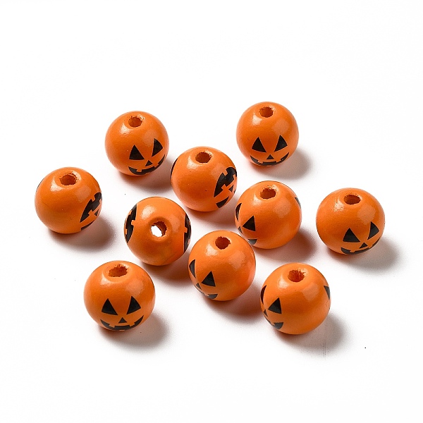 

PandaHall Halloween Theme Printed Natural Wooden Beads, Round with Pumpkin Pattern, Orange, 16x14.5mm, Hole: 3.5mm Schima Wood Pumpkin...