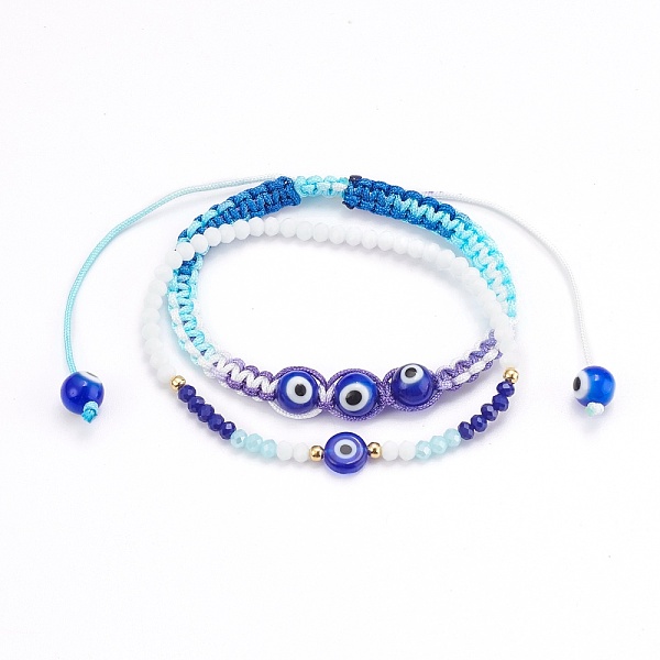 

PandaHall Adjustable Polyester Cord Braided Bead Bracelets & Stretch Bracelets Set, with Glass Beads and Evil Eye Lampwork Beads, Mixed..., Multicolor