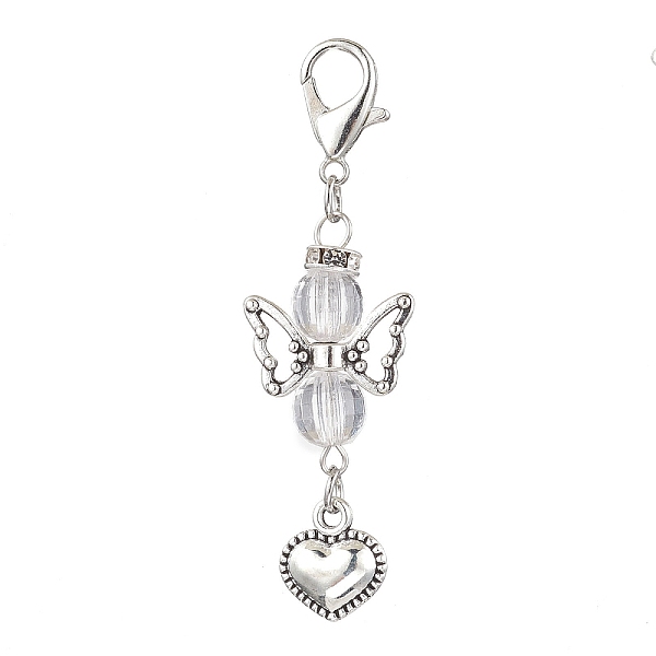 

PandaHall Acrylic Pendant Decoration, Alloy Pendants & Zinc Alloy Lobster Claw Clasps Charm, Angel with Heart, White, 60~60.5mm Acrylic...