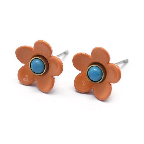 

PandaHall Spray Painted Brass Stud Earrings, with Synthetic Turquoise, Plastic Ear Nuts, Platinum, Coral, 11mm, Pin: 0.5mm Synthetic..., Red