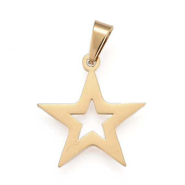 

PandaHall 304 Stainless Steel Pendants, Laser Cut, Hollow, Star, Golden, 19x17.5x1.2mm, Hole: 3x5mm 304 Stainless Steel Star