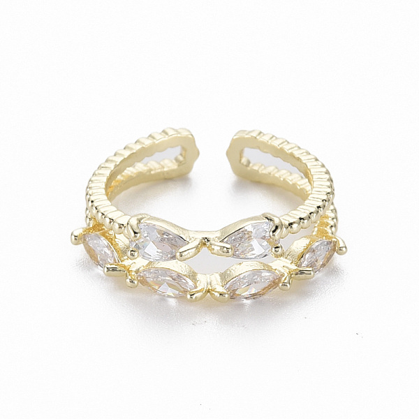 

PandaHall Brass Micro Pave Clear Cubic Zirconia Cuff Rings, Open Rings, Nickel Free, Real 16K Gold Plated, US Size 5 1/2(16.1mm) Brass+Cubic...