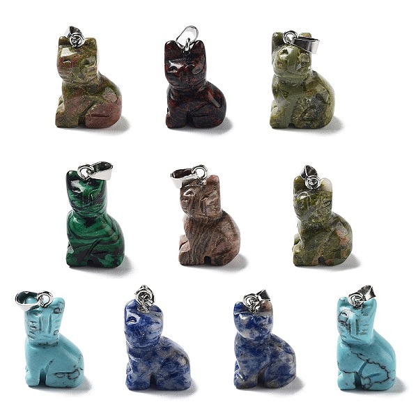 

PandaHall Natural & Synthetic Mixed Gemstone Pendants, Cat Shape Charms with Platinum Plated Metal Snap on Bails, Mixed Dyed and Undyed...
