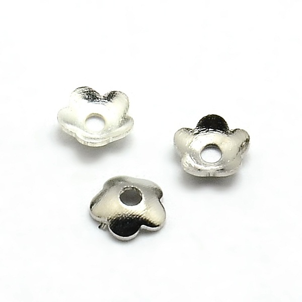 

PandaHall 5-Petal Brass Tiny Flower Bead Caps, Platinum, 4x1mm, Hole: 1mm Brass