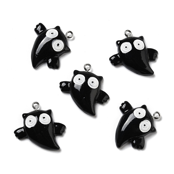 

PandaHall Halloween Opaque Resin Pendants, with Platinum Tone Iron Loops, Ghost, Black, 28x26~27x6mm, Hole: 2mm Iron+Resin Ghost Black