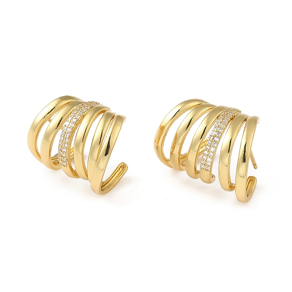 

PandaHall Cubic Zirconia Multi Lines Stud Earrings, Rack Plating Brass Half Hoop Earrings for Women, Lead Free & Cadmium Free, Real 18K Gold...