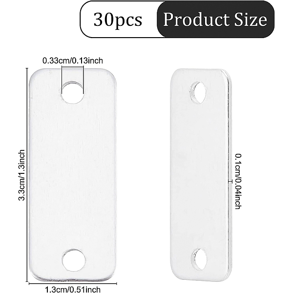Benecreat 長方形アルミニウム空白タグ 30 穴 2 パック
