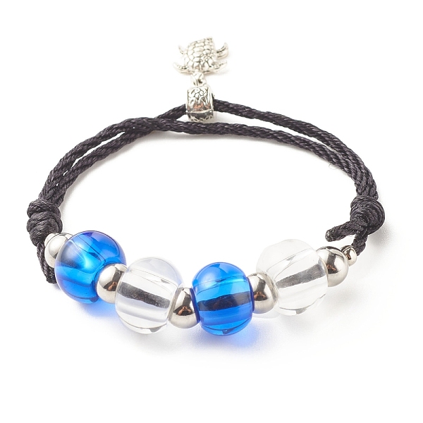

PandaHall Glass Round Beaded Bracelet with Alloy Sea Turtle, Adjustable Friendship Bracelet for Women, Blue, Inner Diameter: 2-1/4~3-3/4...