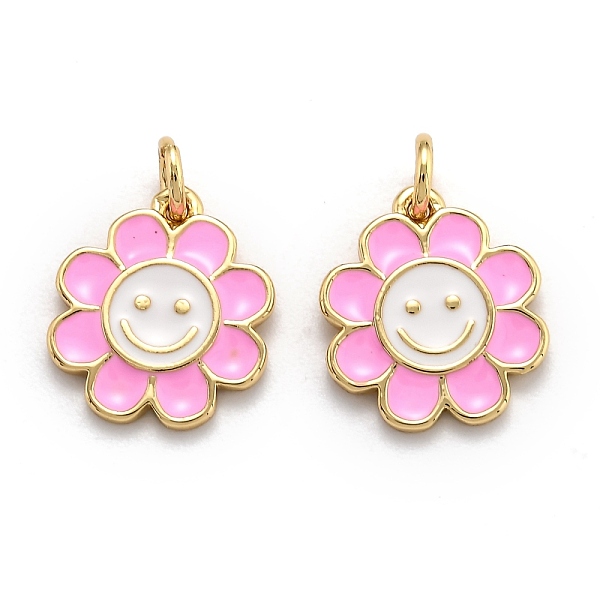 

PandaHall Brass Enamel Charms, Real 18K Gold Plated, Long-Lasting Plated, Flower, Pearl Pink, 14.5x13x1.5mm, Hole: 3mm Brass Flower