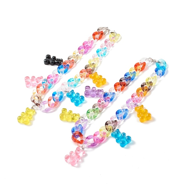 

PandaHall Bear Bib Necklaces, with Transparent Acrylic Curb Chains and Resin Pendants, Mixed Color, 18 inch(45.6cm) Acrylic Multicolor