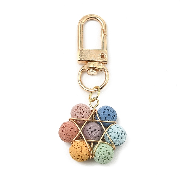 

PandaHall Wire Wrapped Natural Lava Rock Pendant Decorations, with Alloy Swivel Clasps, Flower, Light Gold, 6.3cm Lava Rock Flower