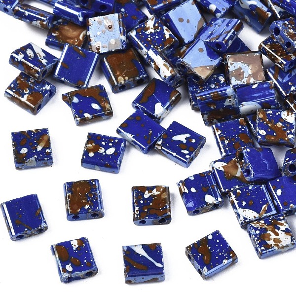 

PandaHall 2-Hole Opaque Glass Seed Beads, Antique Style, Rectangle, Medium Blue, 5x4.5~5.5x2~2.5mm, Hole: 0.5~0.8mm Glass Rectangle