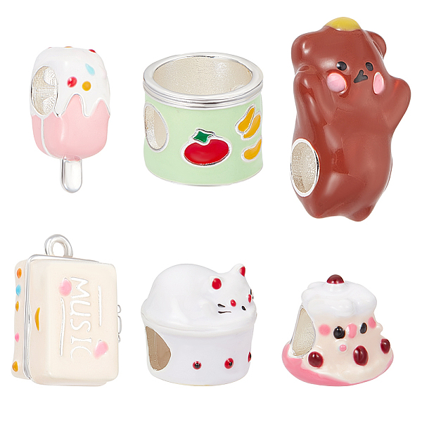 

PandaHall SUNNYCLUE 1 Box 6Pcs European Beads Brass Enamel Beads Large Hole Bead Cute Colorful Cake Beads Gummy Bear Ice Cream Beads..., Multicolor