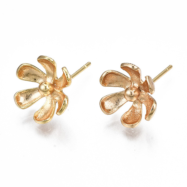 

PandaHall Brass Earring Findings, Nickel Free, Flower, Real 18K Gold Plated, 12x11mm, Hole: 1mm, Pin: 0.7mm Brass Flower