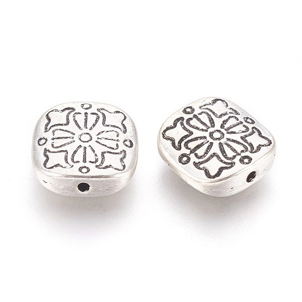 

PandaHall Tibetan Style Alloy Beads, Cadmium Free & Nickel Free & Lead Free, Square with Flower, Antique Silver, 10.5x10.5x3.5mm, Hole...