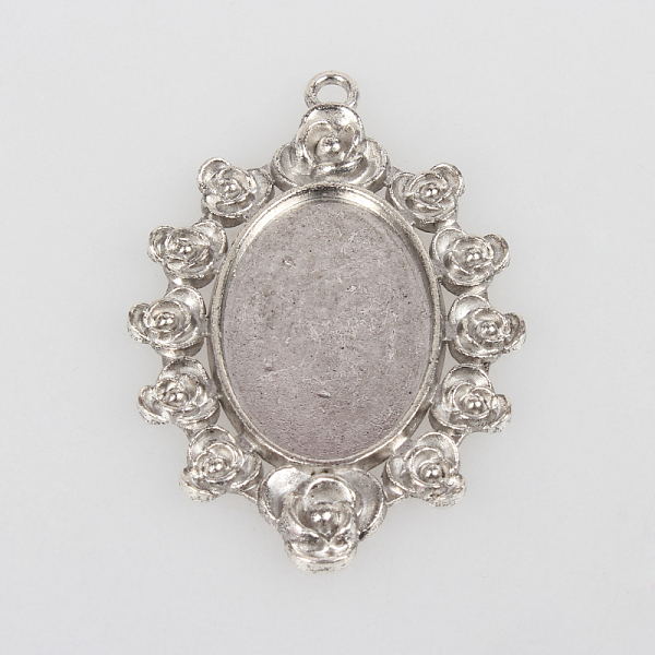 

PandaHall Vintage Tibetan Style Alloy Large Flower Pendant Cabochon Bezel Settings, Cadmium Free & Lead Free, Antique Silver, Oval Tray...