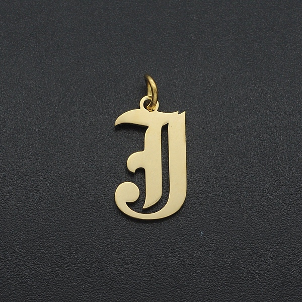 

PandaHall 201 Stainless Steel Pendants, with Jump Ring, Old English, Letter, Laser Cut, Golden, Letter.J, 16.5x9.5x1mm, Hole: 3mm 201...
