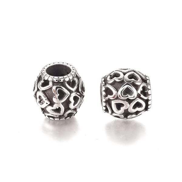 

PandaHall 304 Stainless Steel European Beads, Large Hole Beads, Oval with Heart, Antique Silver, 10.5x10mm, Hole: 5mm 304 Stainless Steel...