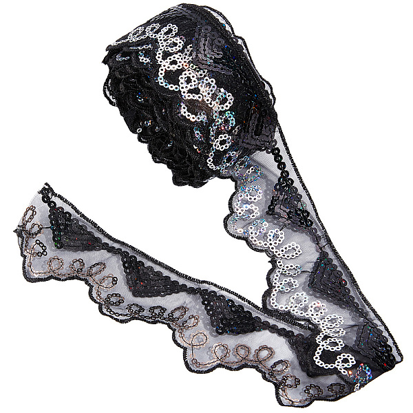 

PandaHall GORGECRAFT 10Yds 32-1/8" Black Polyester Beaded Lace Trim Metaillic Venice Waved Lace Sequin Ribbon Paillette Decorated Gimp Mesh...