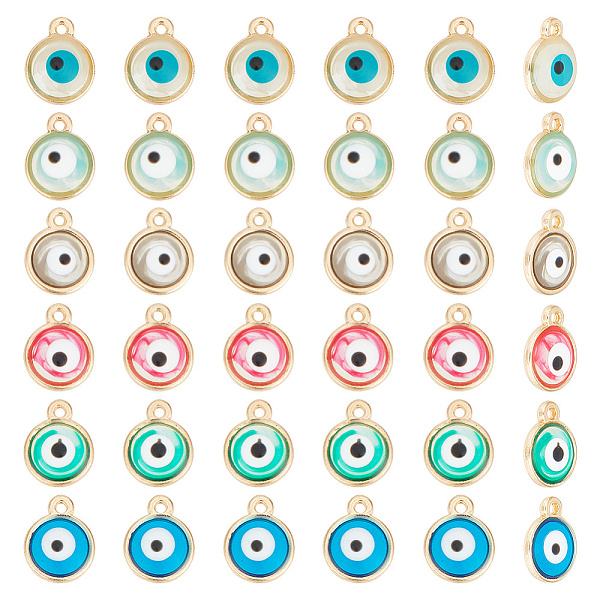 

PandaHall ARRICRAFT 60Pcs 6 Colors Epoxy Resin Enamel Evil Eye Charms, with Rack Plating Light Gold Tone Alloy Open Back Bezel, Cadmium Free..., Multicolor