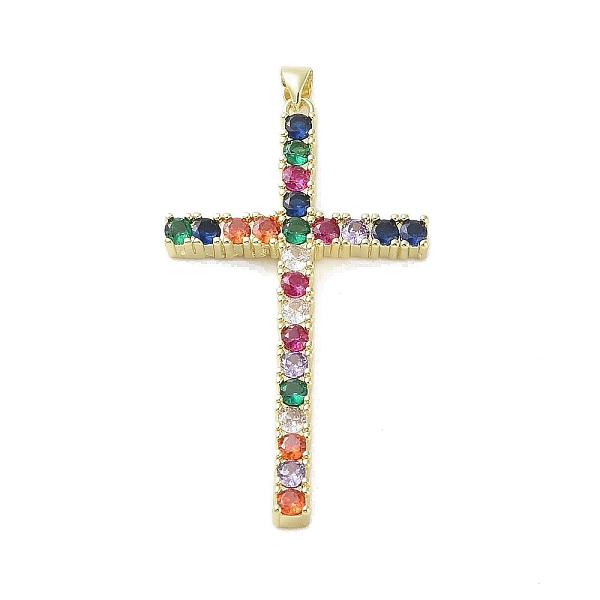 

PandaHall Real 18K Gold Plated Brass with Random Color Glass Pendants, Cross, Colorful, 51x28.5x4mm, Hole: 3.5x4.1mm Brass+Glass Cross