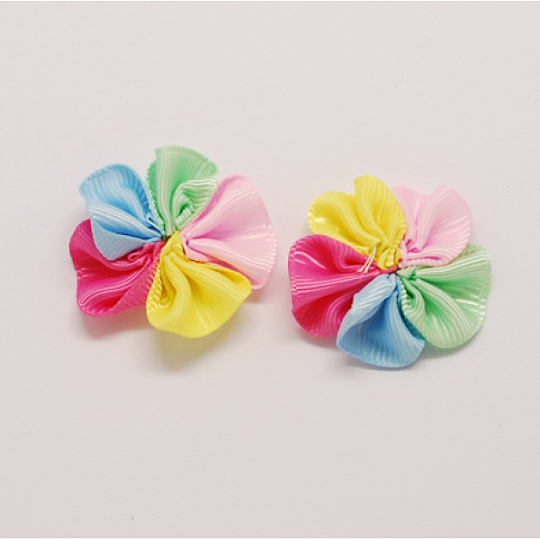 PandaHall Handmade Woven Costume Accessories, Flower, Colorful, 30x30x8mm Cloth Flower Pink