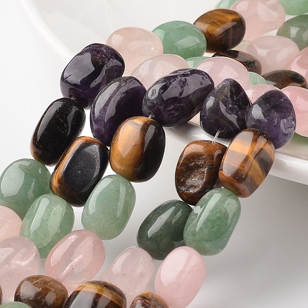 

PandaHall Nuggets Natural Mixed Stone Bead Strands, Tumbled Stone, Green Aventurine & Rose Quartz & Amethyst & Tiger Eye, 12~17x11~12x8~10mm...