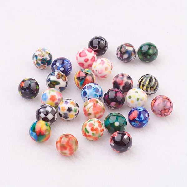 

PandaHall Spray Painted Resin Beads, with Pattern, Round, Mixed Color, 10mm, Hole: 2mm Resin Round Multicolor