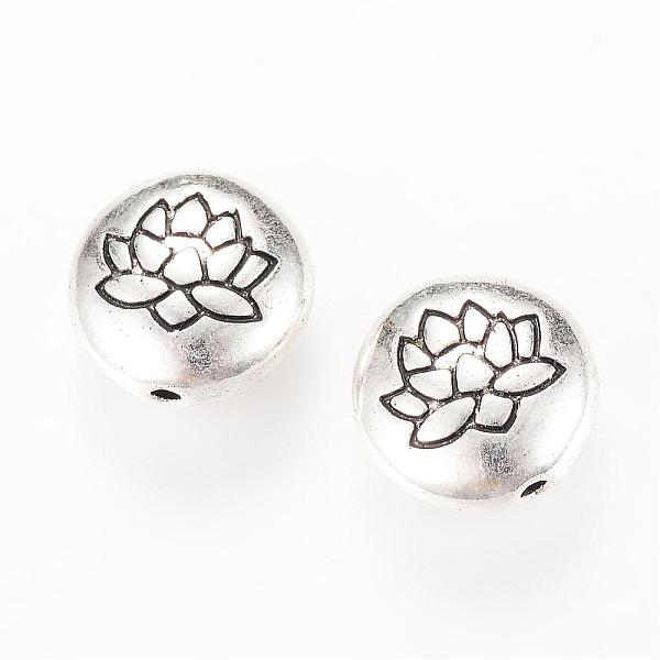 

PandaHall Tibetan Style Alloy Beads, Flat Round with Lotus, Cadmium Free & Lead Free, Antique Silver, 14x6.5mm, Hole: 1mm, about...