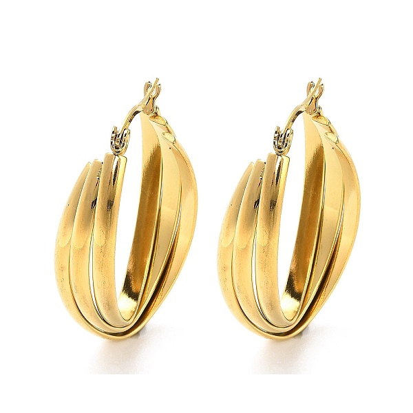 

PandaHall 202 Stainless Steel Triple Hoop Earrings, with 304 Stainless Steel Pins, Golden, 37x9x23mm 202 Stainless Steel
